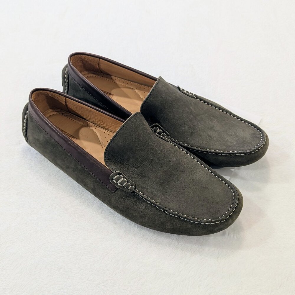 GORDON RUSH Green Leather Driving Loafers 12 Dark Olive Green Made in Brazil